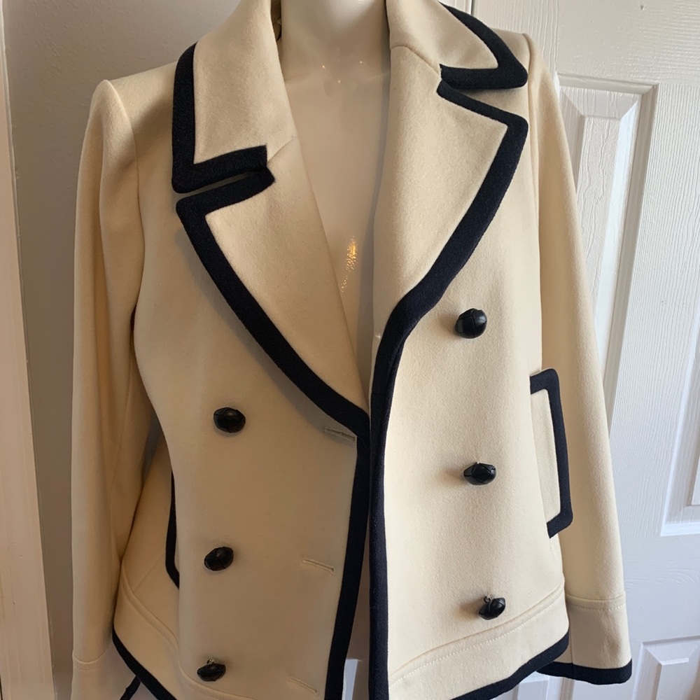 J. Crew White/Black Piped- Peacoat Sz 10